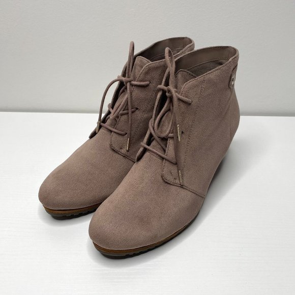 Dr. Scholl's Conquer Faux Suede Ankle Lace Up Wedge Boots Women 9 M Tan - Picture 1 of 12